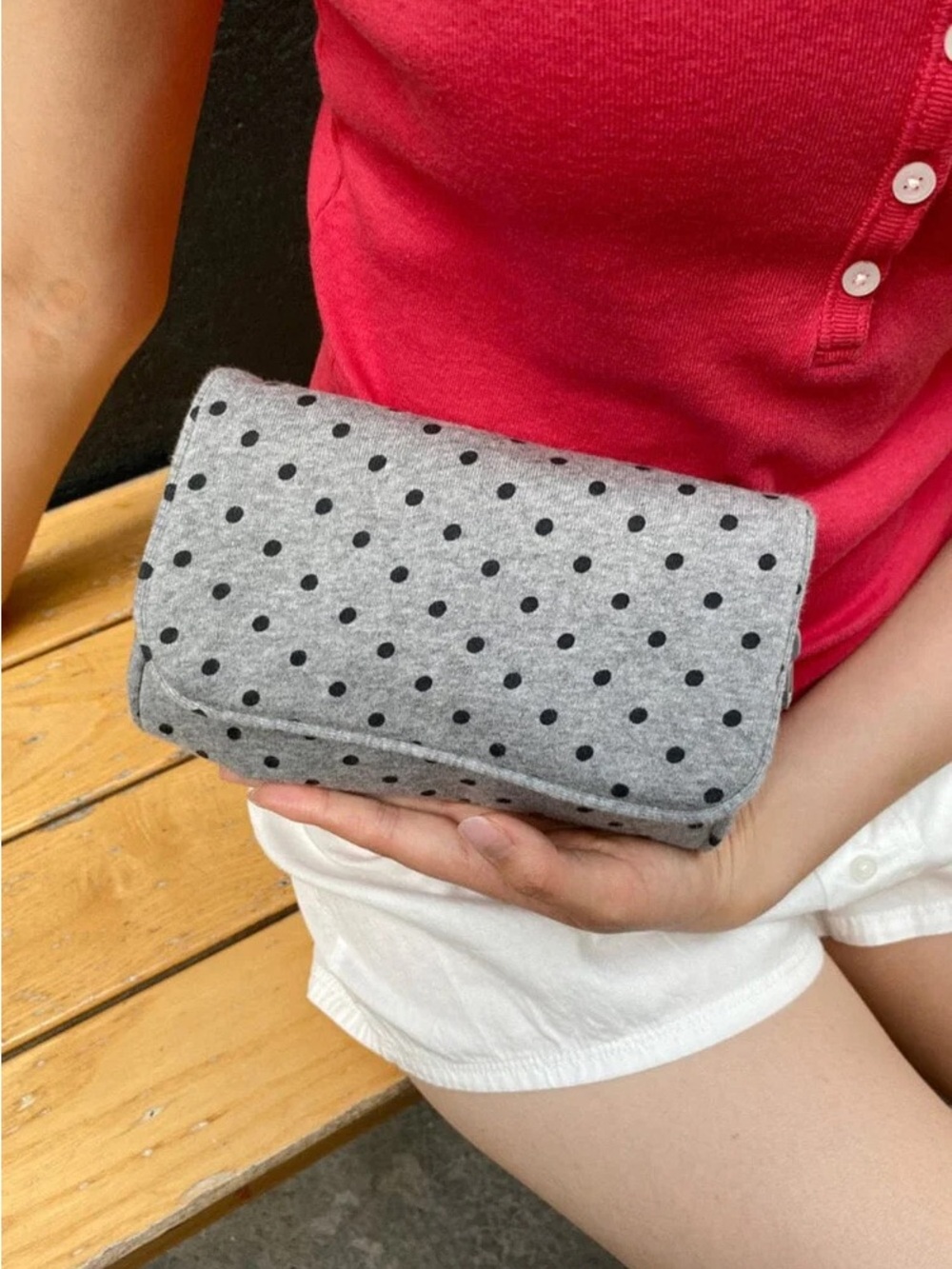 Brandy melville Gray Polka Dot makeup bag